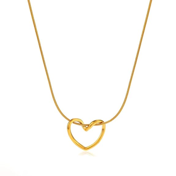 Anti-Tarnish Open Heart Necklace – Minimal Gold