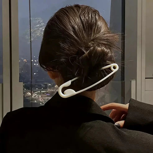 White Safety Pin Hair Clip