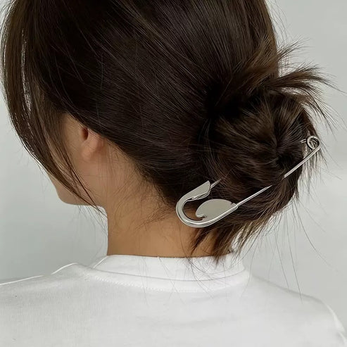 Silver Safety Pin Hair Clip