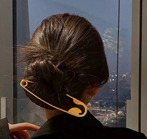 Golden Safety Pin Hair Clip