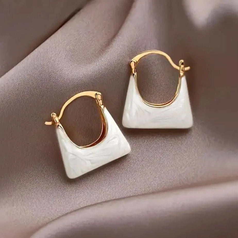 White Pearl Square Hoop Earrings for Women