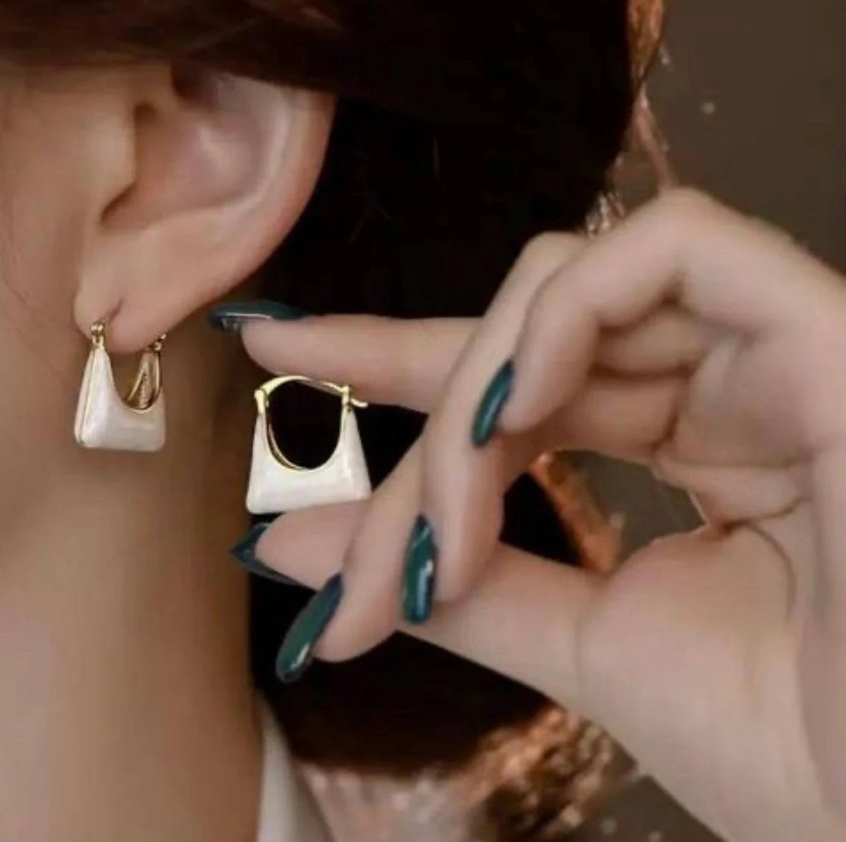 White Pearl Square Hoop Earrings for Women